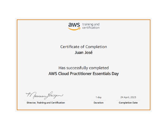 AWS Cloud Practitioner Essentials Day certificate