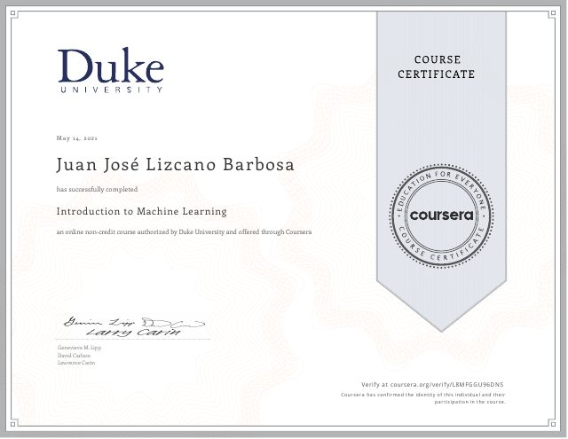 Introduction to Machine Learning certificate
