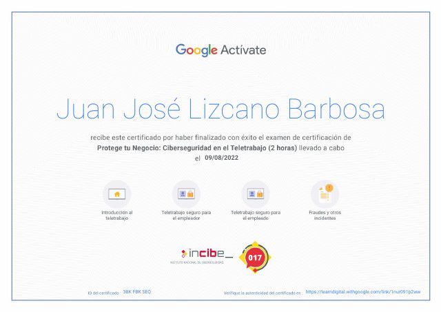 Cybersecurity in the Workplace certificate