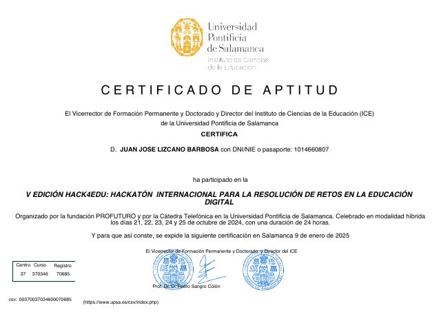 H4CKFOREDU International Hackathon certificate