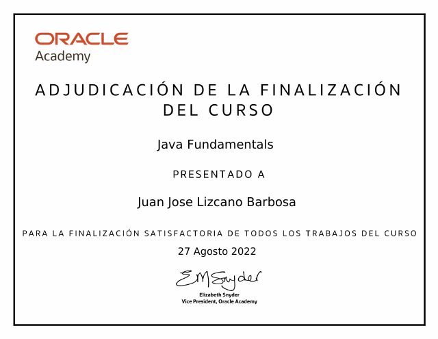 Oracle Java Fundamentals certificate