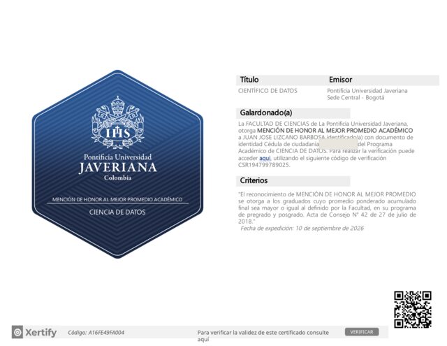 Mención de Honor al Mejor Promedio Académico — digital badge