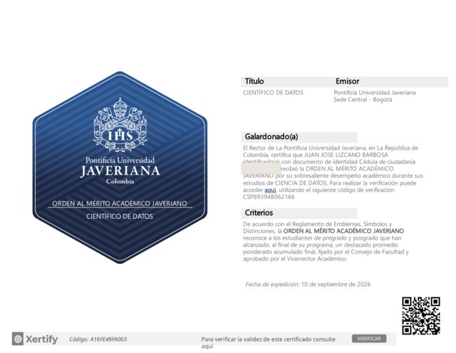 Orden al Mérito Académico Javeriano — digital badge